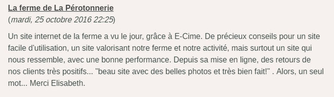 avis de la ferme de la Pérotonnerie sur la création de son site internet avec e-cime.fr
