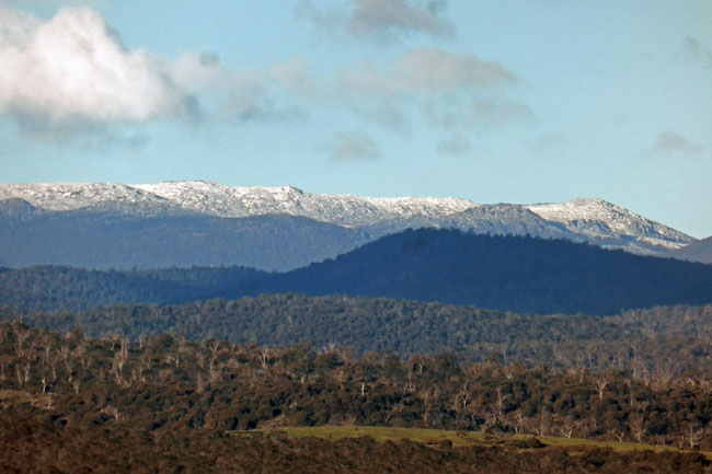 Snow on the mountains south-west of Launceston