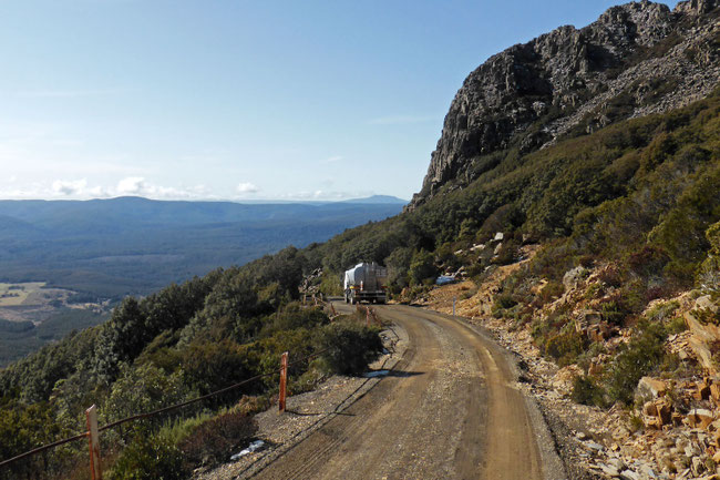 A fuel-delivery truck going down the mountain