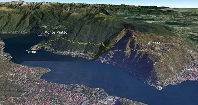 aerial view of the walk from Brunate to Torno via Monte Piatto 