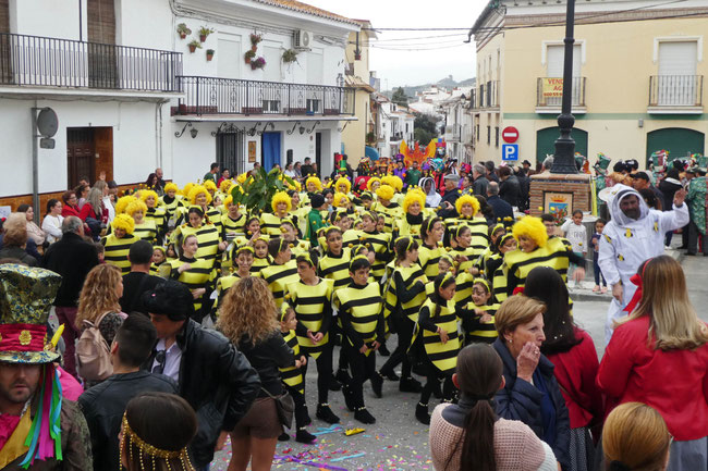 Swarm of dancing bees with their beekeeper