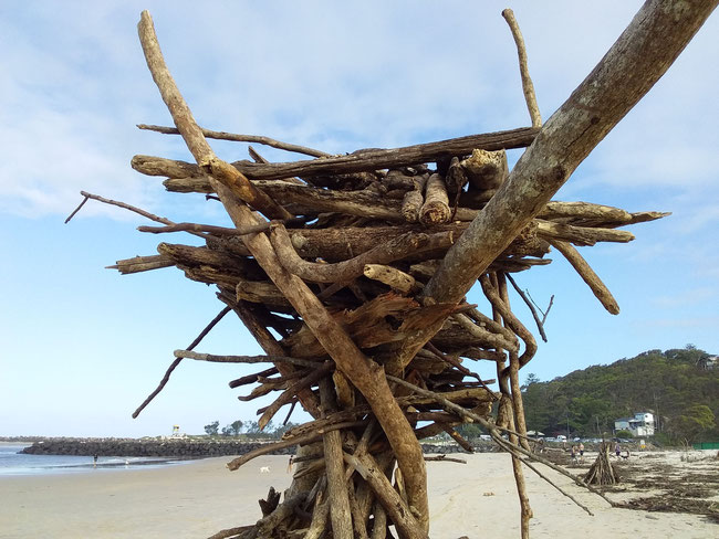Beach-debris sculpture close-up