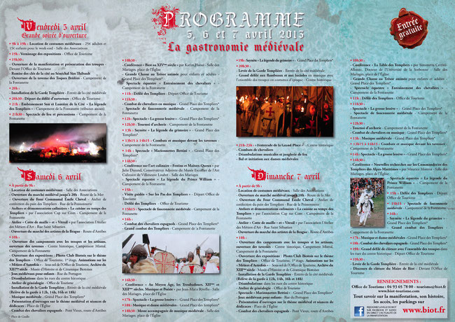 Programme Biot et les Templiers 2013