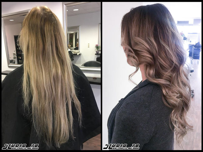 Coloration Haarfarbe blonde nude balayage coloration vorher nachher