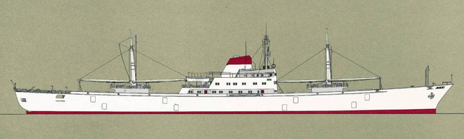Bild 1: Das Kühlschiff „Polarlicht“ der Hamburg Süd (Baujahr 1964, Bauwerft Blohm & Voss) mit teilautomatisiertem Hauptdieselmotor und vollautomatischer Ladungskühlanlage (Quelle B&V)