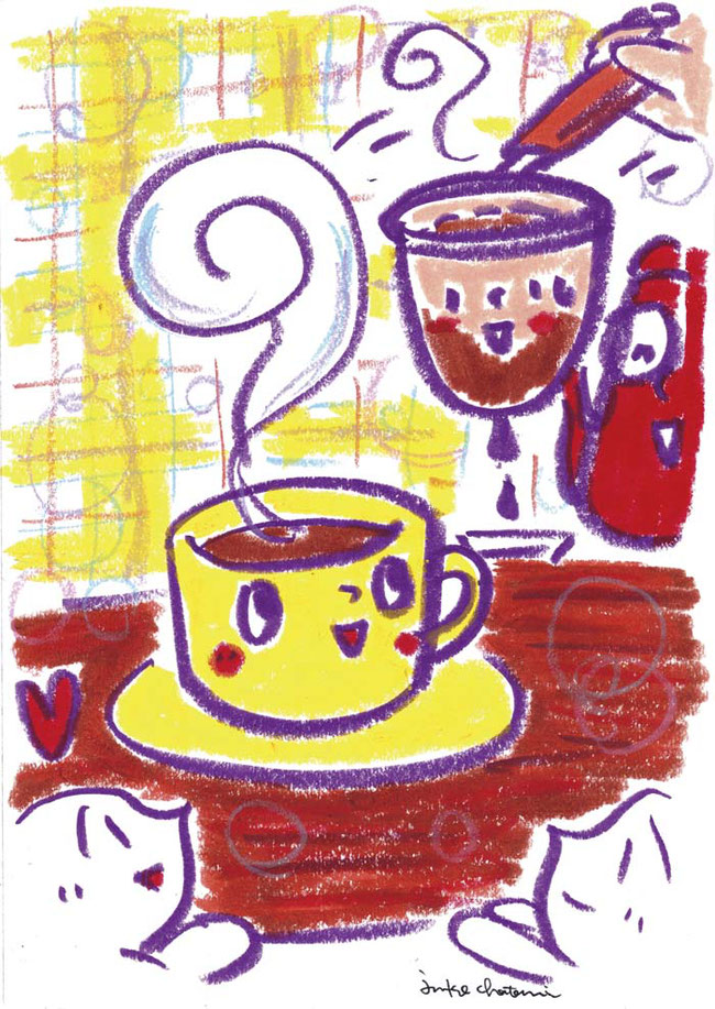 ネルドリップ完成　コーヒーイラスト　茶谷順子