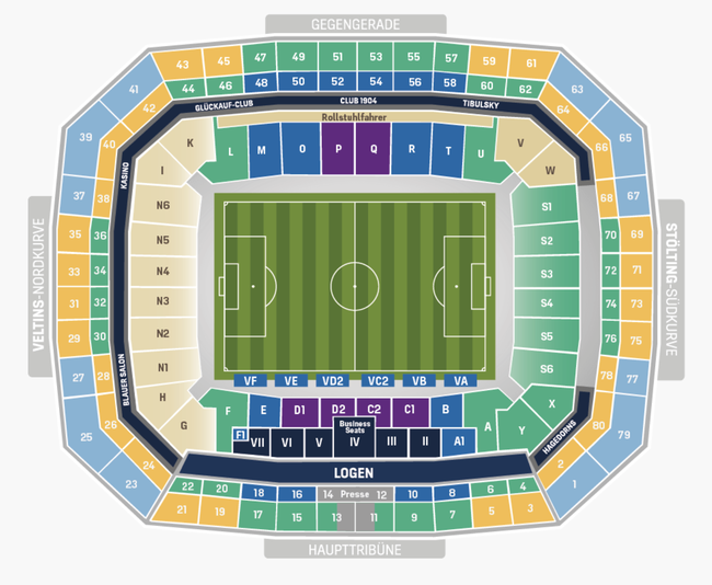 Stadionplan Blockplan Sitzplan VELTINS Arena auf Schalke 04 Bundesliga Saison 2026 2027