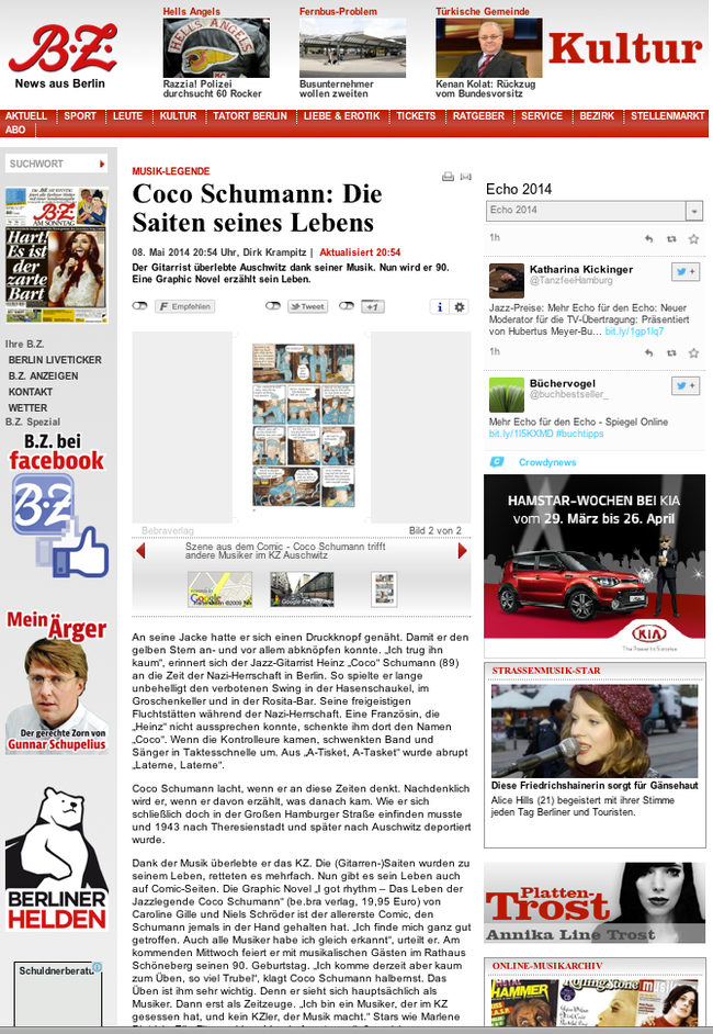 Niels-Schroeder zeichnete die Graphic Novel „I got Rhythm" - hier eine Rezension und Buchempfehlung in der B.Z. Mehr dazu unter: www.niels-schroeder.de