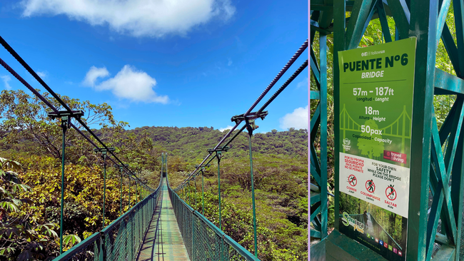 Een van de vele hangbruggen in Sky adventures Monteverde park