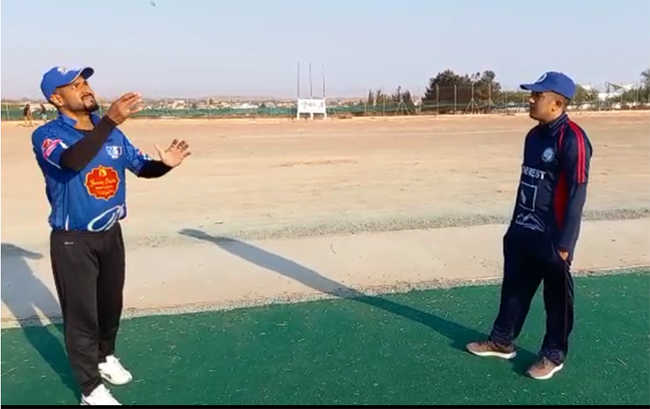 Neeraj Tiwari, captain of Punjab Lions, tossing the coin before the first game at Lakatamia stadium. Bimal Ranabhat, captain of Everest, called correctly and decided to field first