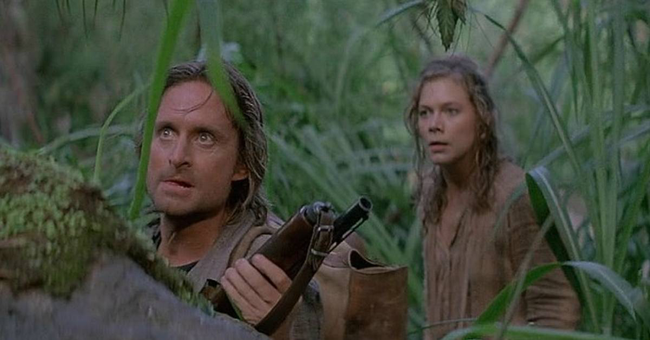 Michael Douglas & Kathleen Turner in Romancing the Stone