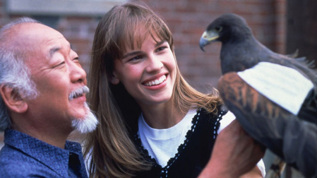 Noriyuki 'Pat' Morita & Hilary Swank in The Next Karate Kid