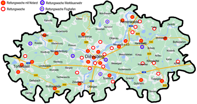 Rettungswachen im Bereich der Leitstelle Dohnsberg