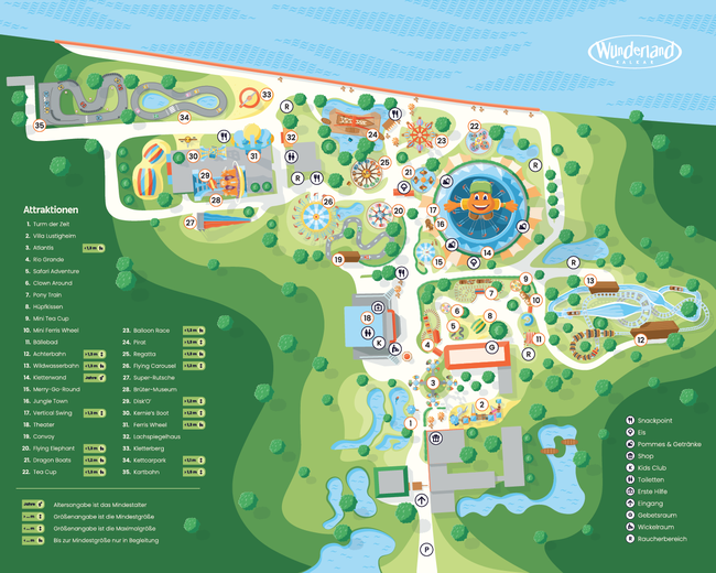 Wunderland Kalkar Kernis Familienpark Achterbahn Park Plan Guide map Platteground 