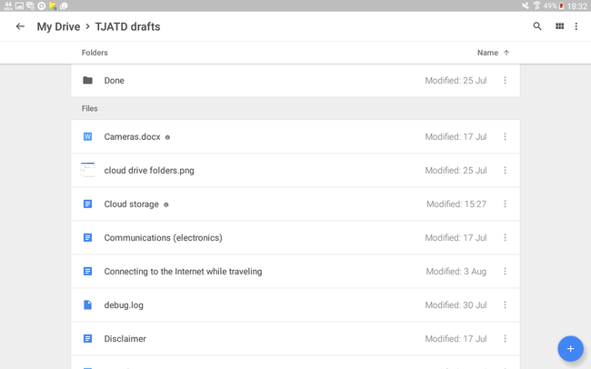 Google Drive app interface on my Android tablet