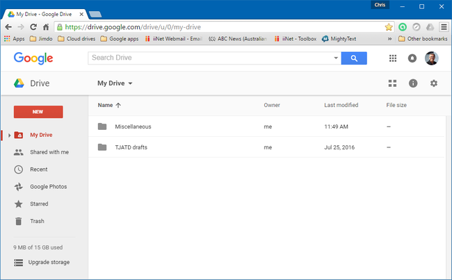 Google Drive webpage interface on my Windows 10 computer