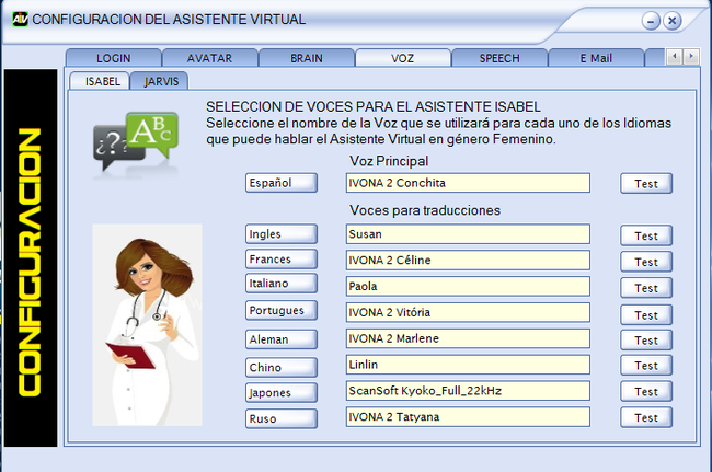 VENTANA PARA CONFIGURAR O AGREGAR VOCES PARA ISABEL