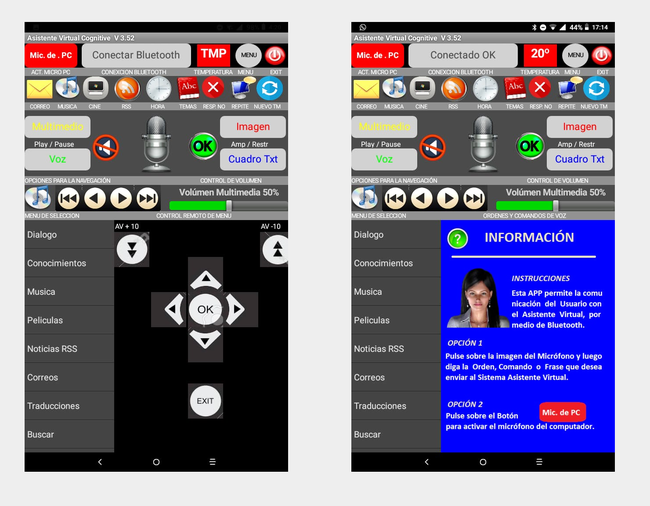 CON ESTA APP INSTALADA EN TU MOVIL O TABLET PUEDES CONTROLAR TODAS LAS FUNCIONES DEL ASISTENTE VIRTUAL USANDO LA CONEXIÓN BLUETOOTH,  Y ENVIANDO ORDENES O COMANDO DE VOZ DIRECTAMENTE