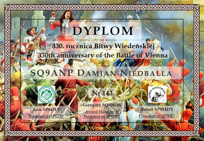 DYPLOM 330 ROCZNICA BITWY WIEDEŃSKIEJ