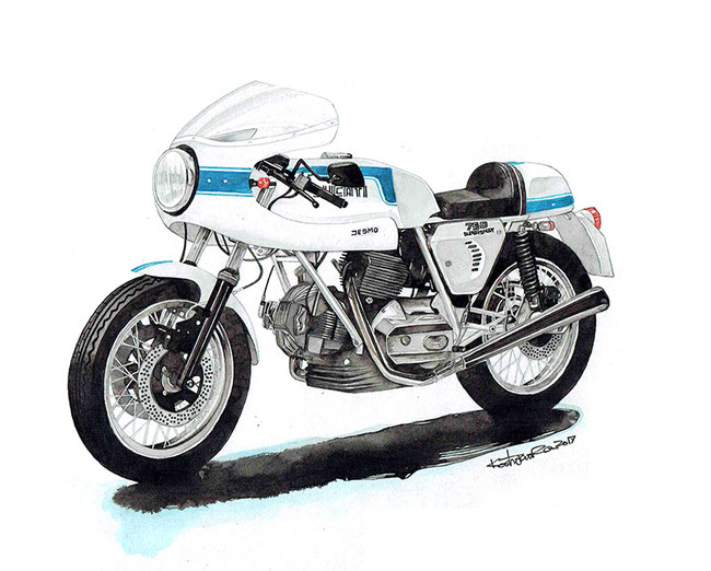 バイク絵イラストアート　ドゥカティ７５０ss