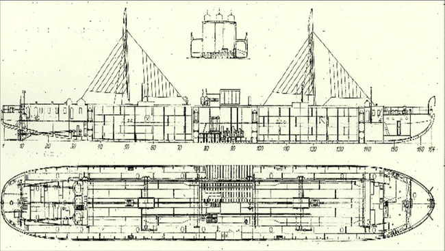 Binnentanker VANDAL. Zeichnung aus: Zeitschrift des Vereins deutscher Ingenieure, Bd. 49, Nr. 21, 27. Mai 1905, S. 892