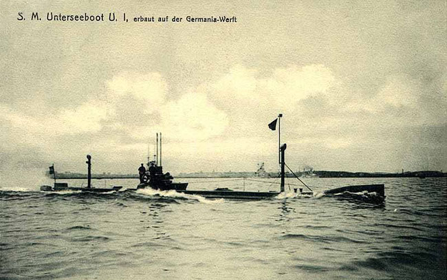 SM U1, Seiner Majestät Unterseeboot U1 von der Germaniawerft  (Quelle Wikipedia)