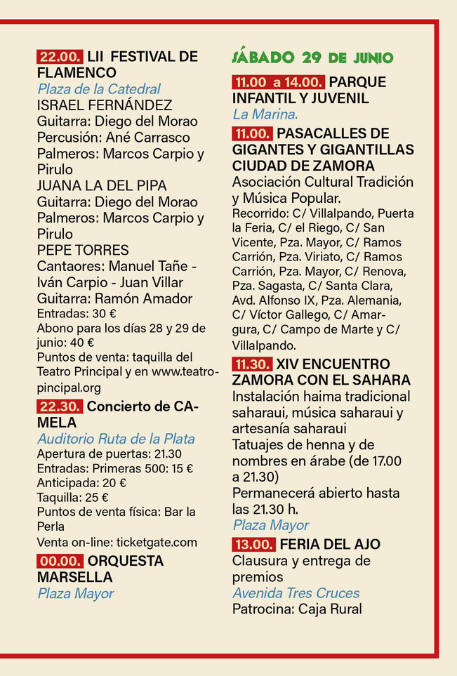 Feria y Fiestas de San Pedro en Zamora Programa