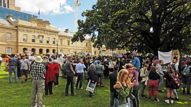 Gathering in front of the Tasmanian Parliament House
