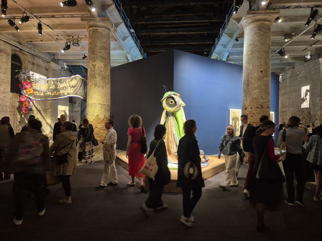 An interior installation view of the 61st Venice Art Biennale 2026, featuring the main international exhibition In Minor Keys curated by Koyo Kouoh, showcasing contemporary artwork exploring ecological and material themes.