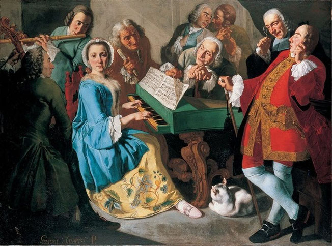 "La lezione di musica" oder "Trio mit Katze" (Gaspare Traversi, 1722-1770)