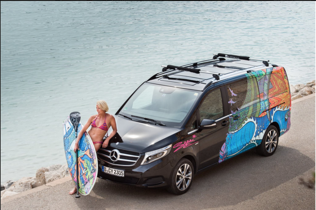 travelling Europe with a V- class Van, powered by Mercedes. Mercedes also put my art design on