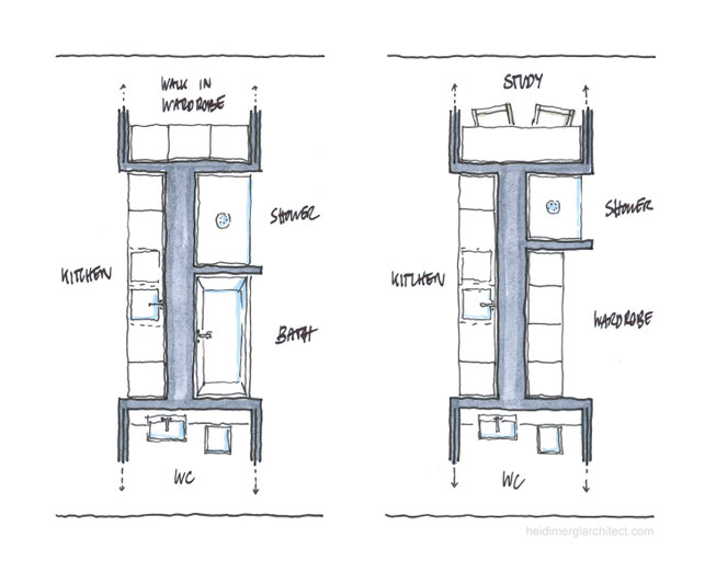 Room Divider Floor Plan Sketch Options by Heidi Mergl Architect