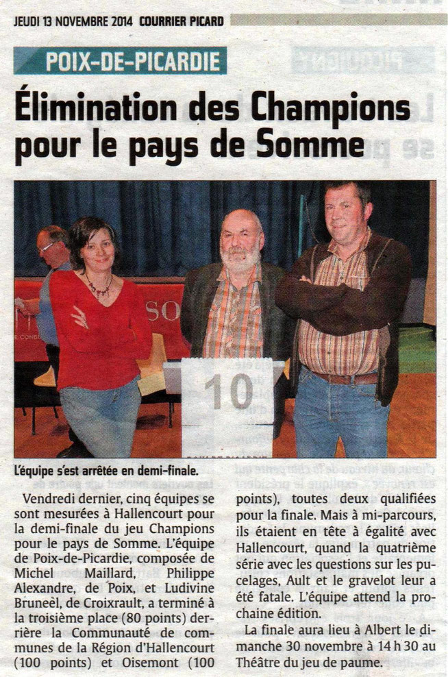 Demi finale à Hallencourt - Article du Courrier Picard - Novembre 2014