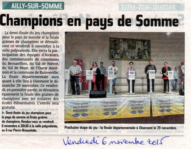 Demi-finale à Ailly sur Somme - Article du Courrier Picard - Novembre 2015