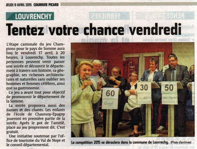 Soirée de Louvrechy - Article du Courrier Picard - Avril 2015