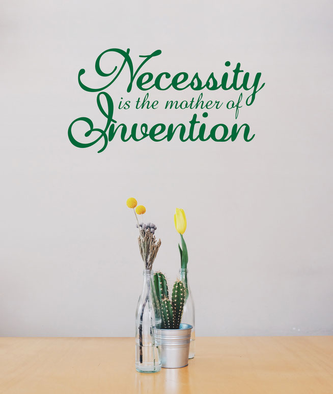 Necessity is the mother of Invention wall art stick quote. The font used is a script font. from www.wallartcompany.co.uk