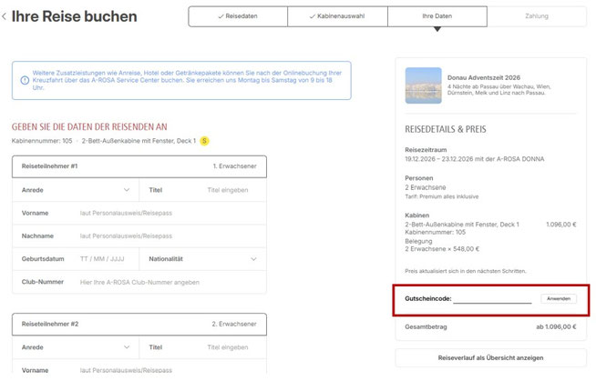 A-ROSA Gutschein einlösen