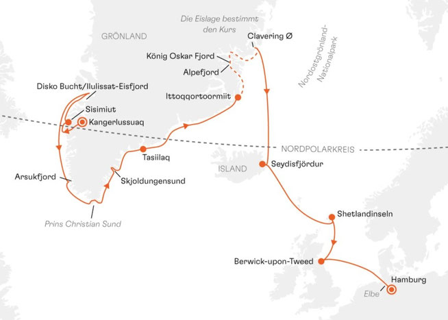 Expeditionskreuzfahrt Grönland Route Hapag-Lloyd Cruises
