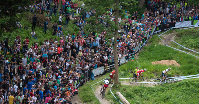 erren-Rennen 2015 mit Julien Absalon an der Spitze, vor Nino Schurter, Florian Vogel und Jaroslav Kulhavy © Lynn Sigel
