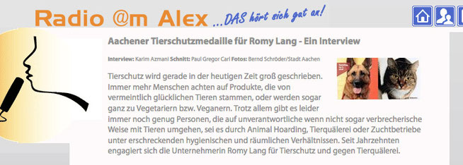 Aachener Tierschutzmedaille - Ein Interview von Karim Azmani mit Romy Lang