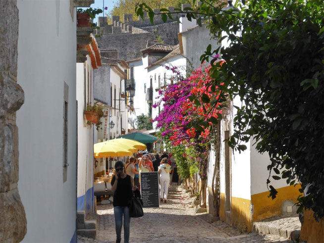 Tables in a Café in Obidos, Portugal