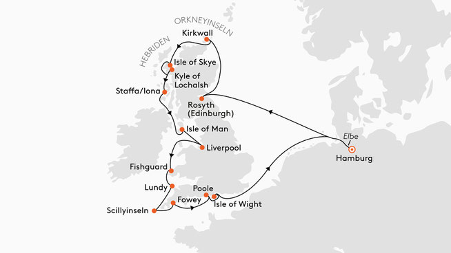 Reisekarte "Britische Kontraste nach feiner englischer Art" ©Hapag Lloyd Cruises