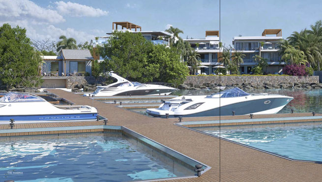Ponton à Bateau de la future marina appartements et penthouses Résidence BAY SIDE Grand Baie