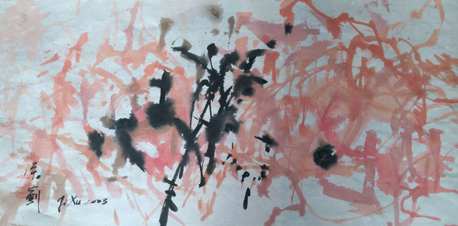 Red Abstraction by JI XU (1963-2014) 65x33cm ink and colours on paper price 1,200.00€
