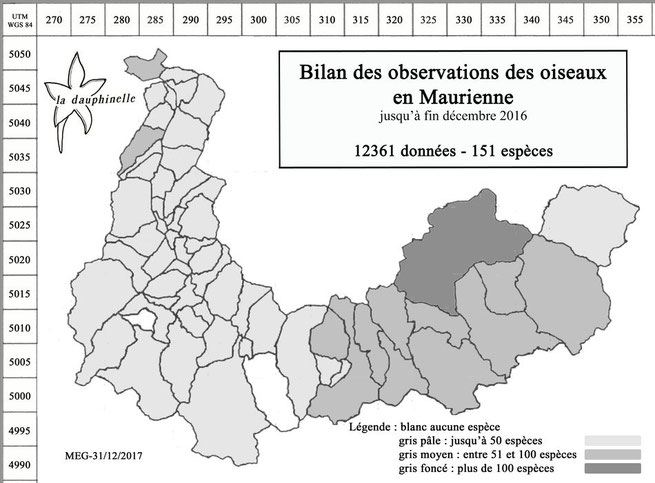 répartition des espèces d'oiseaux par communes de Maurienne