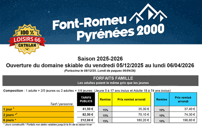 ski moins cher font romeu pyrénées loisirs 66 réduction ski Perpignan