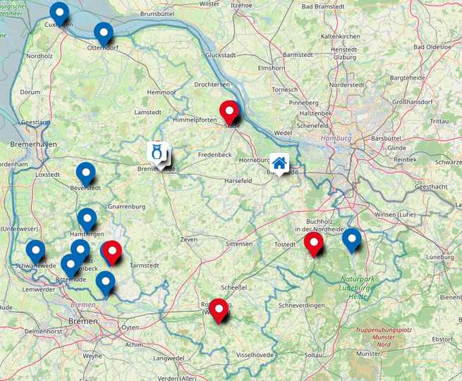 Interaktive Karte der Region der NABU-Regionalgeschäftsstelle Elbe-Weser | Mit einem Klick auf das Bild öffnet sich die Karte in OpenStreetMaps