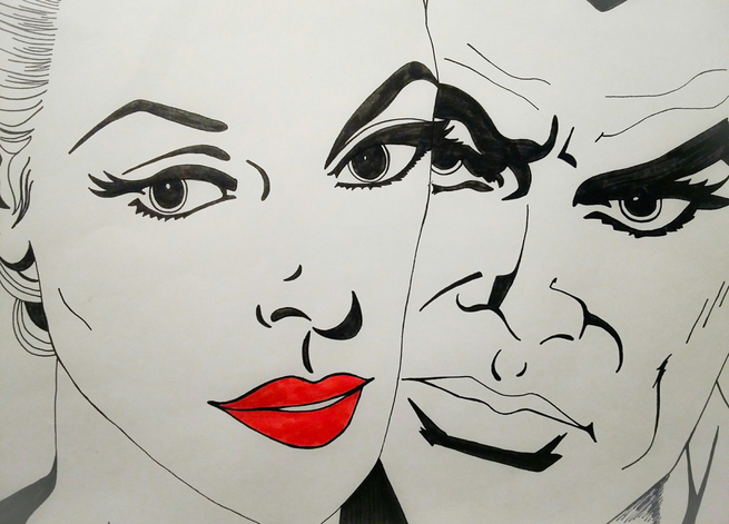Drawing of two people with low vision and macular degeneration.