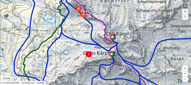 Waarschuwing van Glarus Sud. Het uitroepteken geeft de plaats aan. 