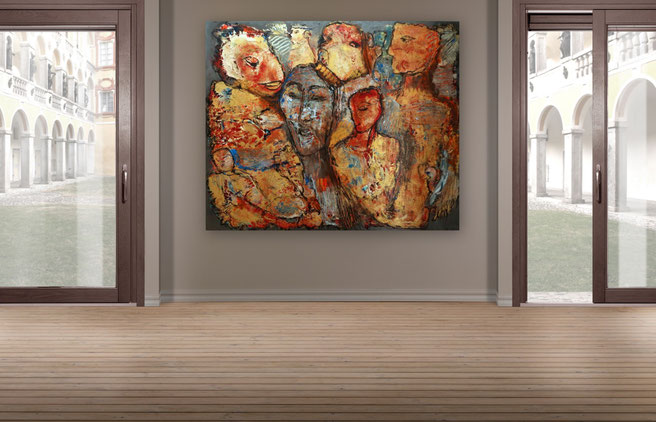 Abstrakte Malerei, Moderne Gemälde, Spachtelbild, Gold, Rot, Abstrakte Bilder, Original Gemälde kaufen, Galerie, Kunstgalerie, hochwertig Malerei,  